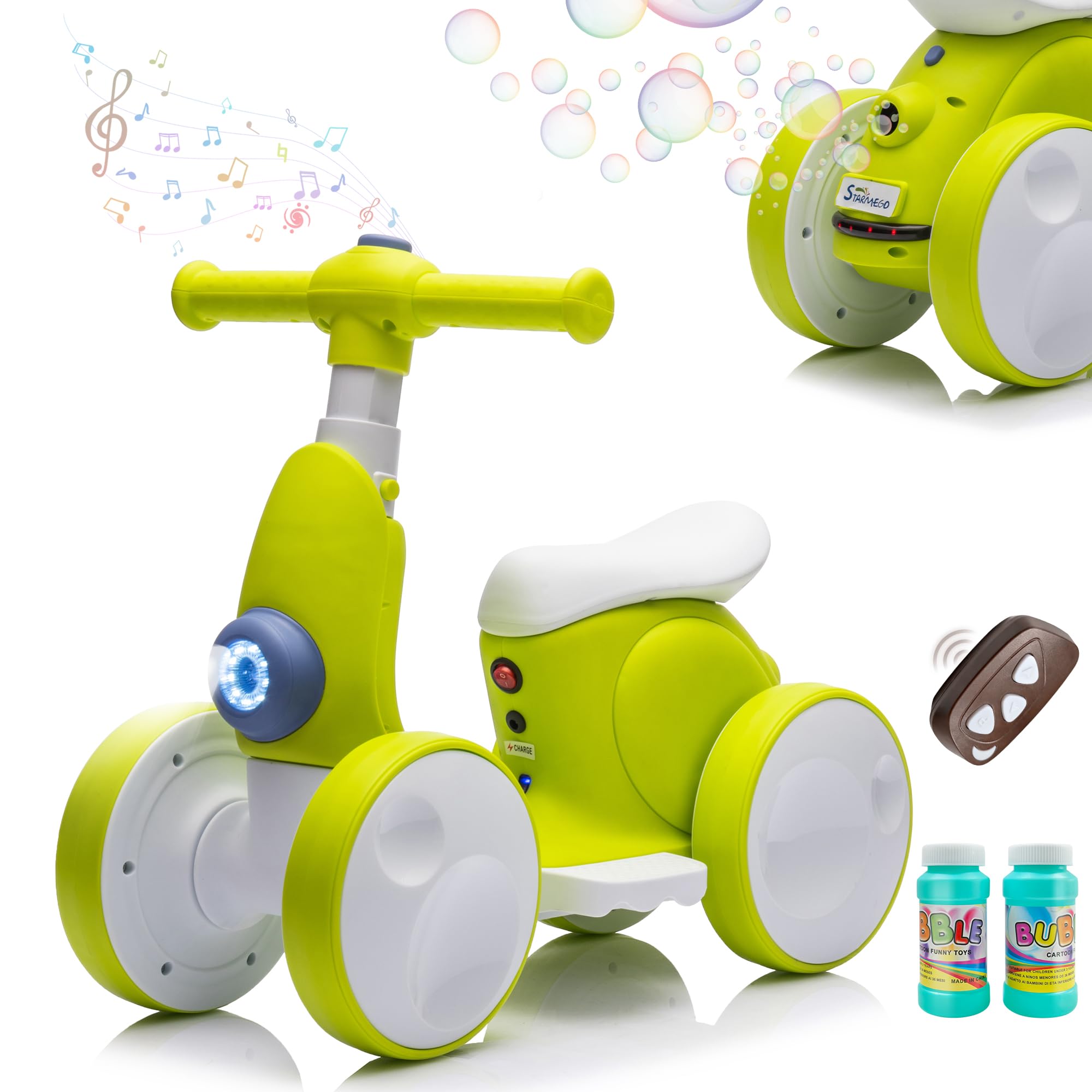 Electric Baby Balance Bike with Bubble Machine,4 in 1 Toddler Balance Bike 