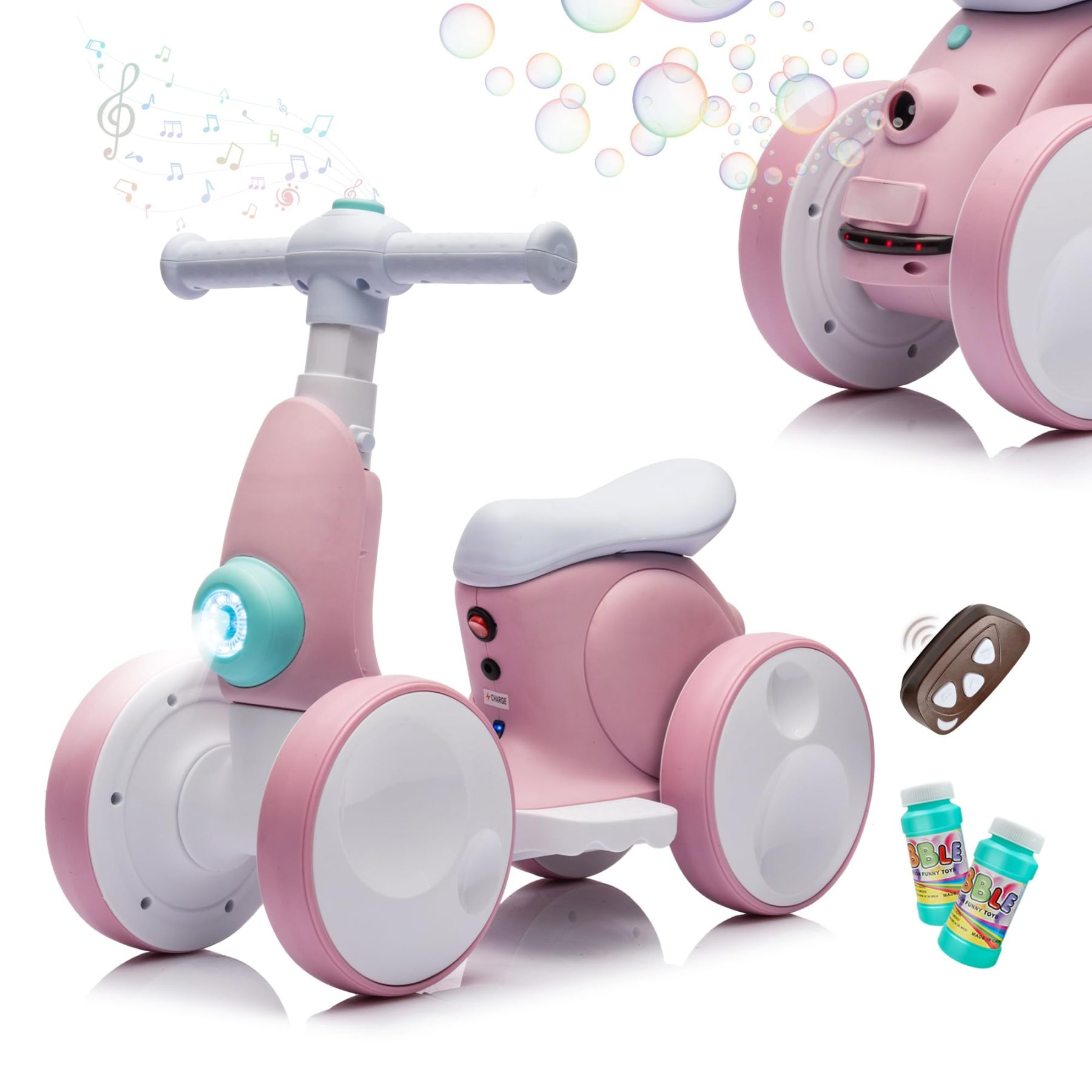Electric Baby Balance Bike with Bubble Machine,4 in 1 Toddler Balance Bike 