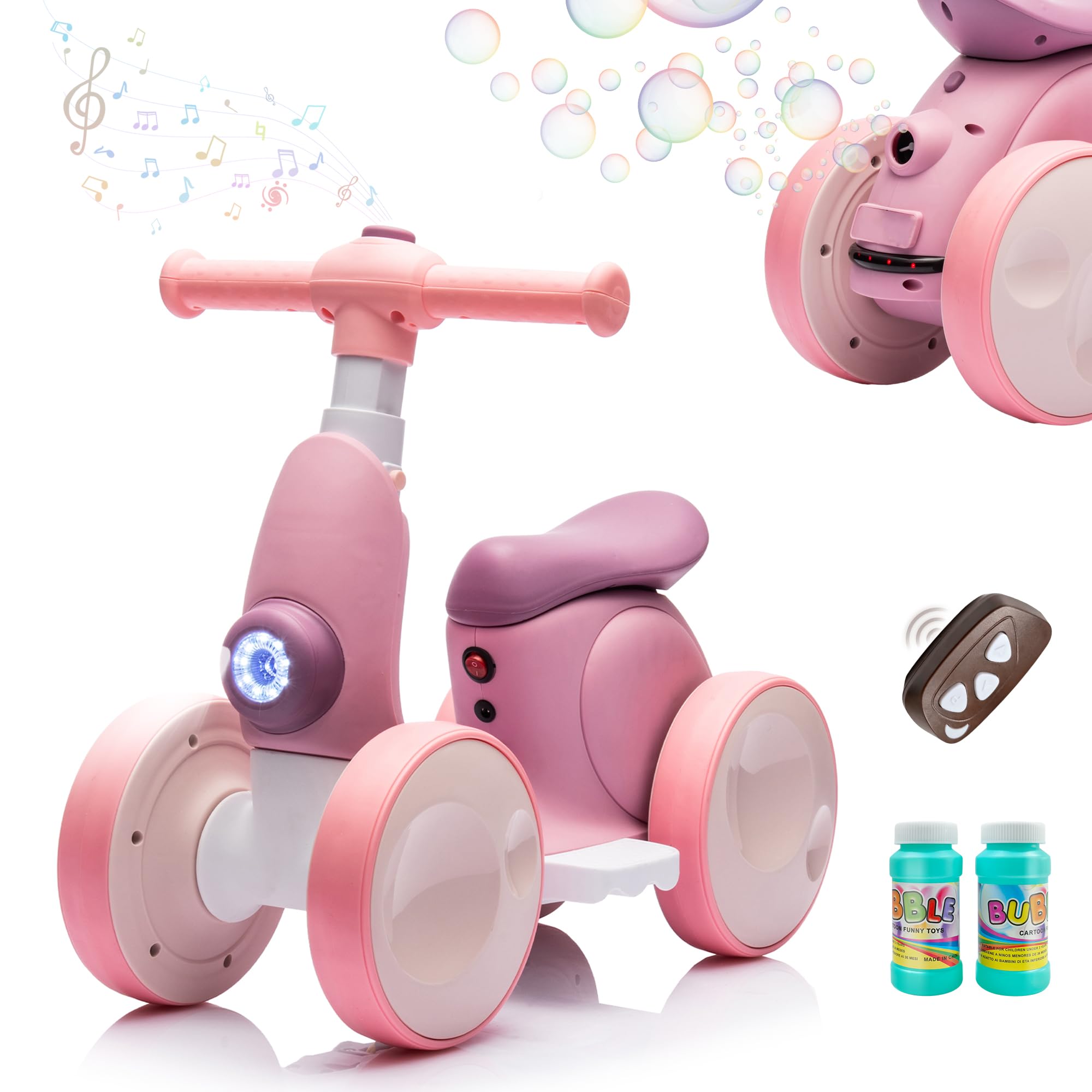 Electric Baby Balance Bike with Bubble Machine,4 in 1 Toddler Balance Bike 