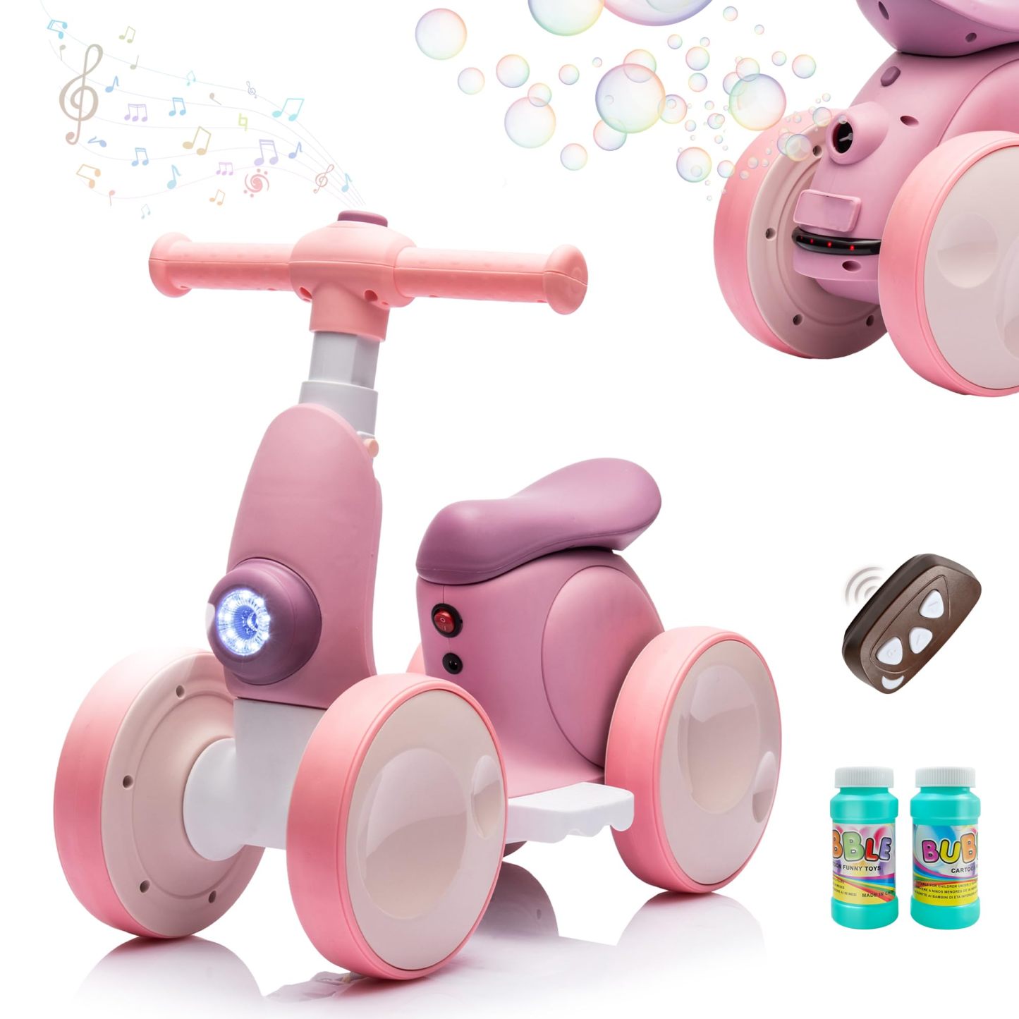 Electric Baby Balance Bike with Bubble Machine,4 in 1 Toddler Balance Bike 