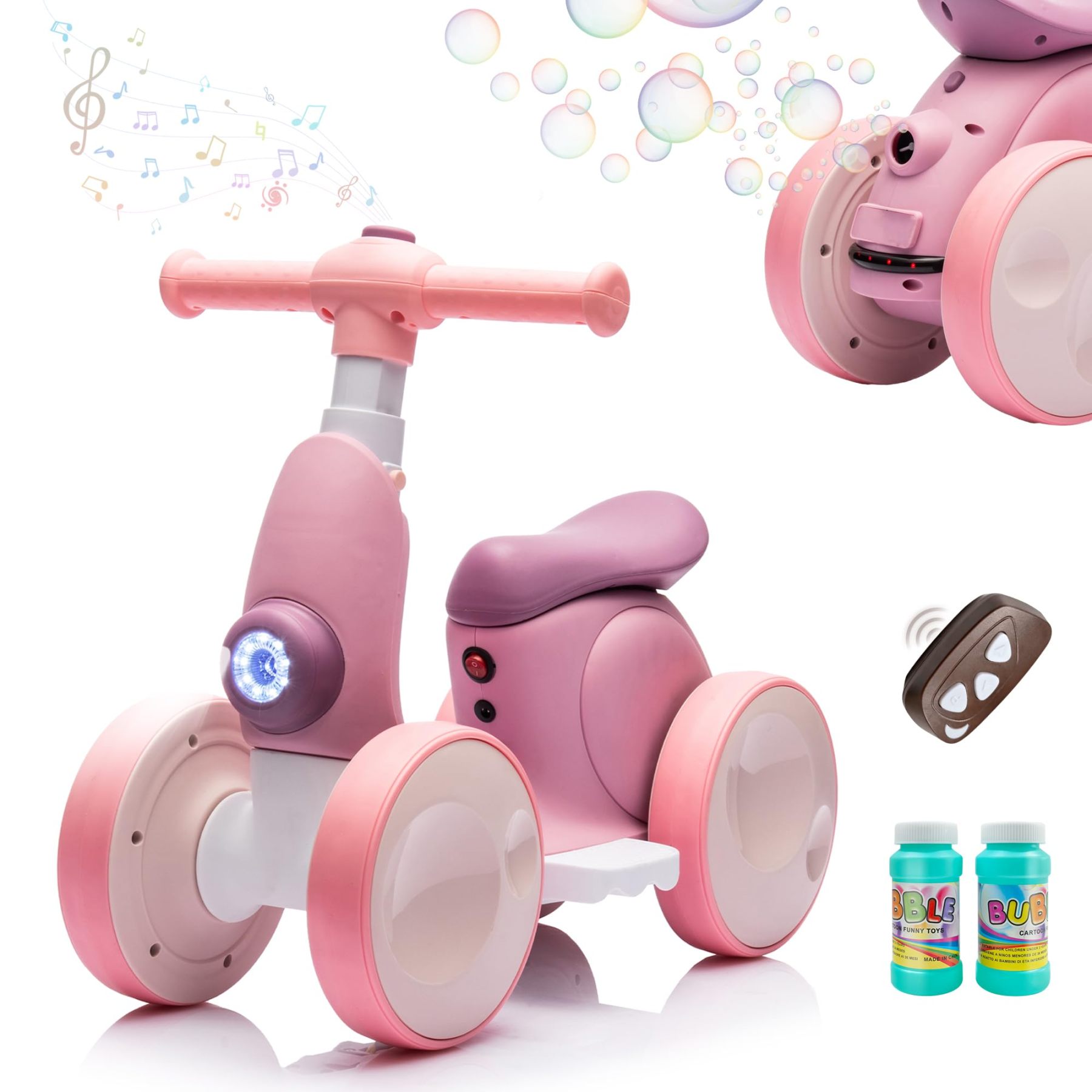 Electric Baby Balance Bike with Bubble Machine,4 in 1 Toddler Balance Bike 
