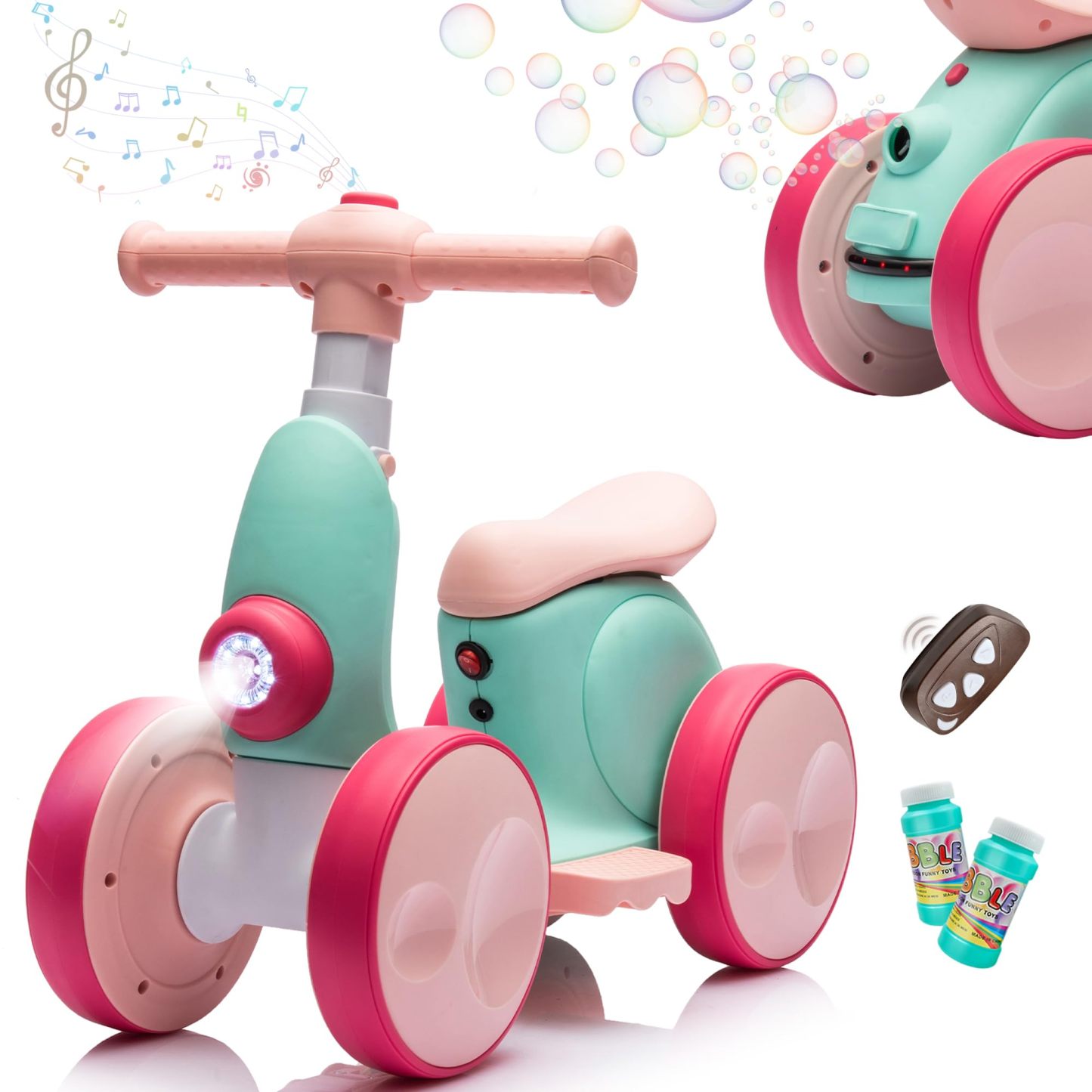 Electric Baby Balance Bike with Bubble Machine,4 in 1 Toddler Balance Bike 