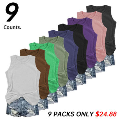 🔥9 PACKS ONLY $24.88 - Women's Solid Round Neck Tank Top