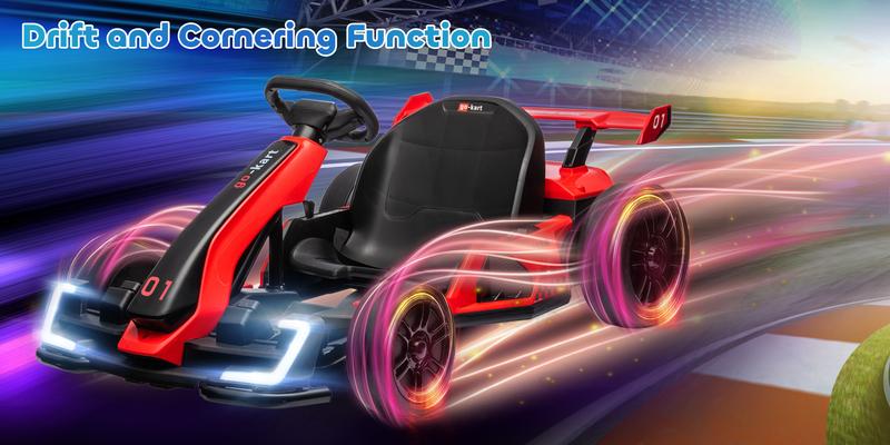 Aosom 24V Electric Go Kart, 7.5/8.1mph, Drifting Car Battery Powered Ride on Toy with Slow Start, Music, Horn, for 6-12 Years Old