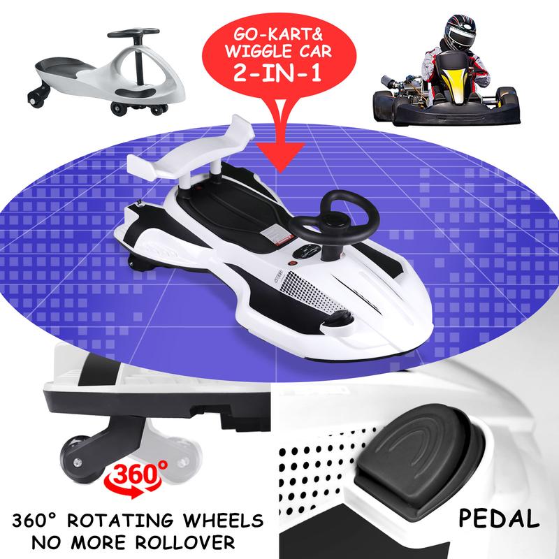 【Akeleo】12V Electric Wiggle Car with Pedal, 2 in 1 Wiggle Car Ride On Toys for Kids Ages 3 and Up, Anti-Rollover Flashing Wheels, Bluetooth, Music2,Halloween&Christmas gifts,Devil Drift Car