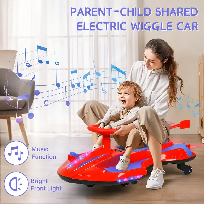 12V Electric Wiggle Car with Pedal, 2 in 1 Wiggle Car Ride On Toys for Kids Ages 3 and Up, Anti-Rollover Flashing Wheels, Bluetooth, Music2,Halloween&Christmas gifts,Devil Drift Car