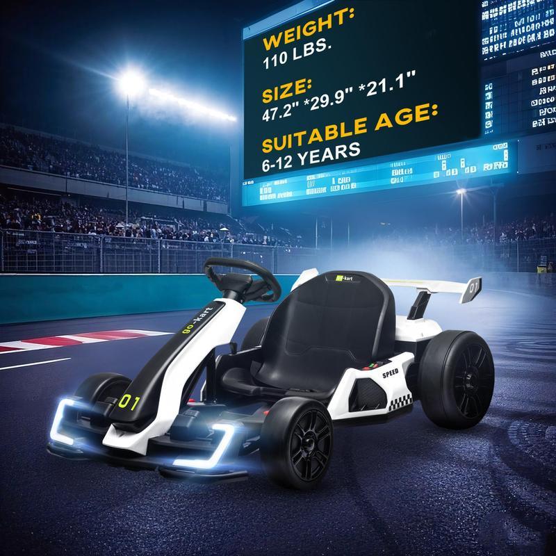 Aosom 24V Electric Go Kart, 7.5/8.1mph, Drifting Car Battery Powered Ride on Toy with Slow Start, Music, Horn, for 6-12 Years Old