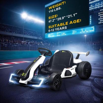 Aosom 24V Electric Go Kart, 7.5/8.1mph, Drifting Car Battery Powered Ride on Toy with Slow Start, Music, Horn, for 6-12 Years Old
