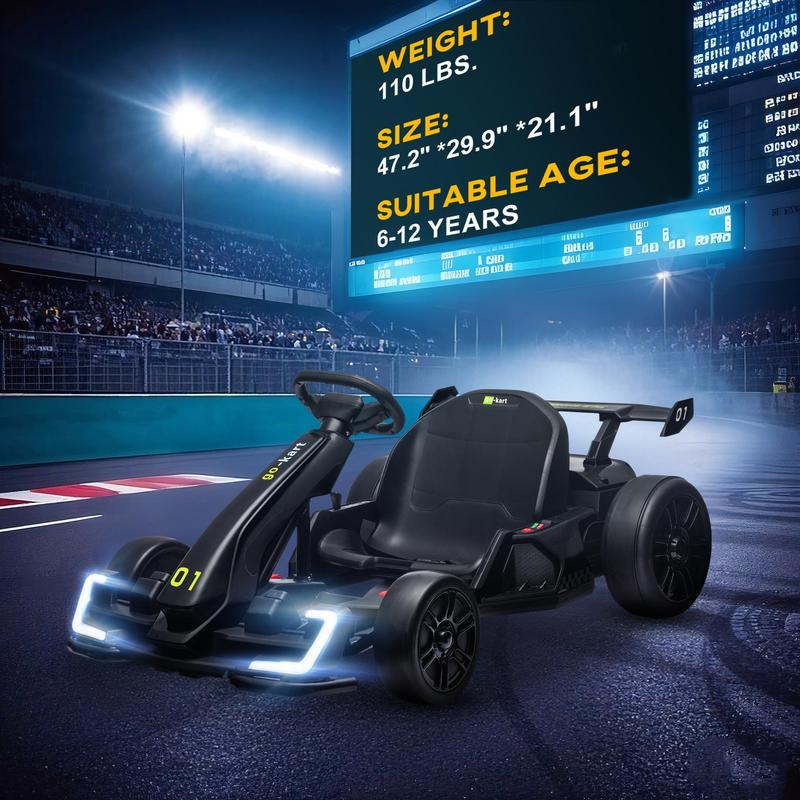 Aosom 24V Electric Go Kart, 7.5/8.1mph, Drifting Car Battery Powered Ride on Toy with Slow Start, Music, Horn, for 6-12 Years Old