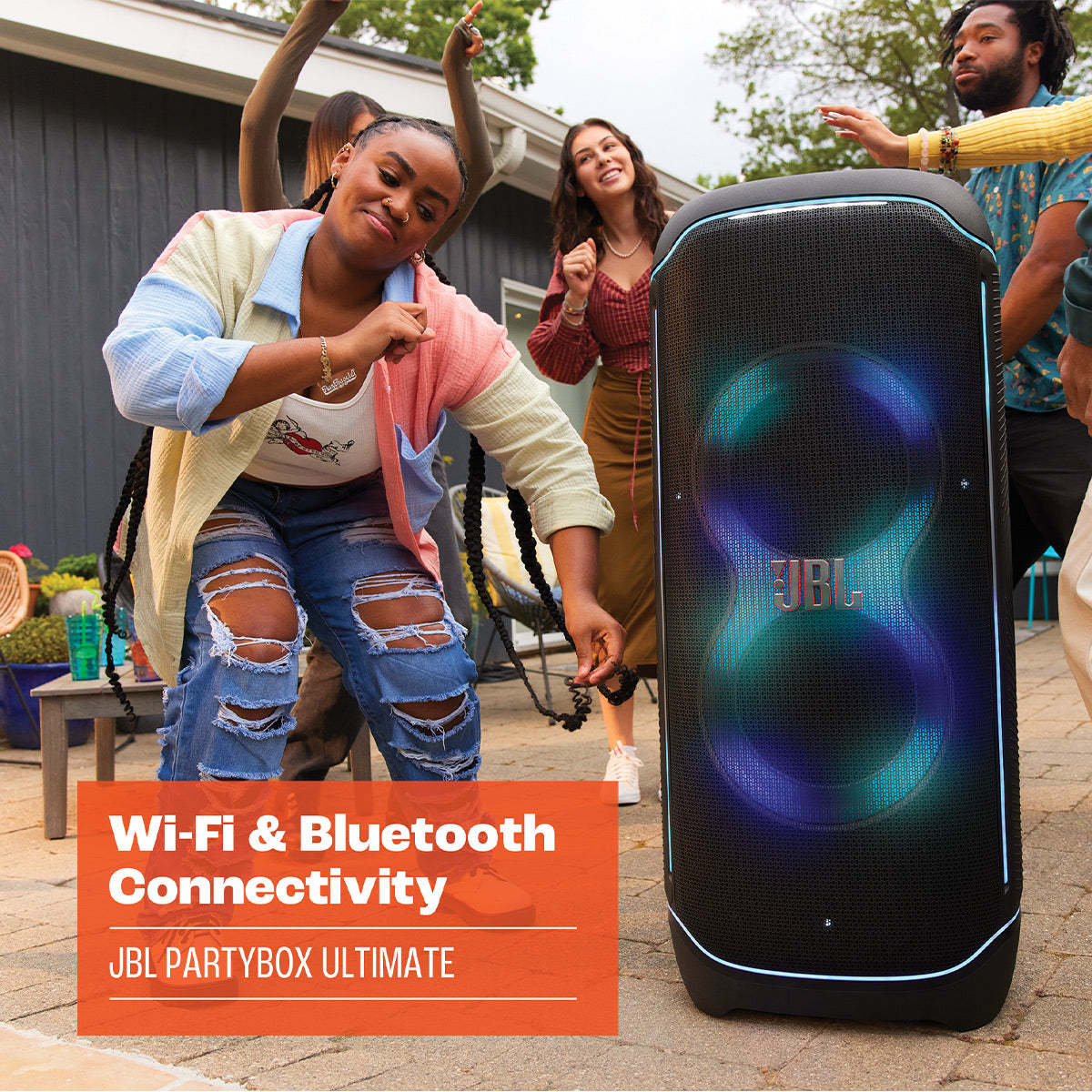 JBL PartyBox Ultimate Waterproof Wi-Fi Party Speaker with Dolby Atmos, Instrument Inputs, & Lighting Effects
