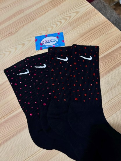 1 pair Crystal Embellished  Crew Socks | Bling  Socks | Sparkly Custom Streetwear