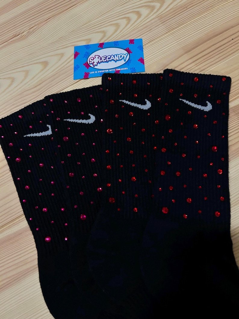 1 pair Crystal Embellished  Crew Socks | Bling  Socks | Sparkly Custom Streetwear