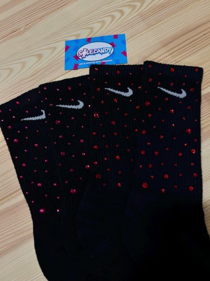 1 pair Crystal Embellished  Crew Socks | Bling  Socks | Sparkly Custom Streetwear