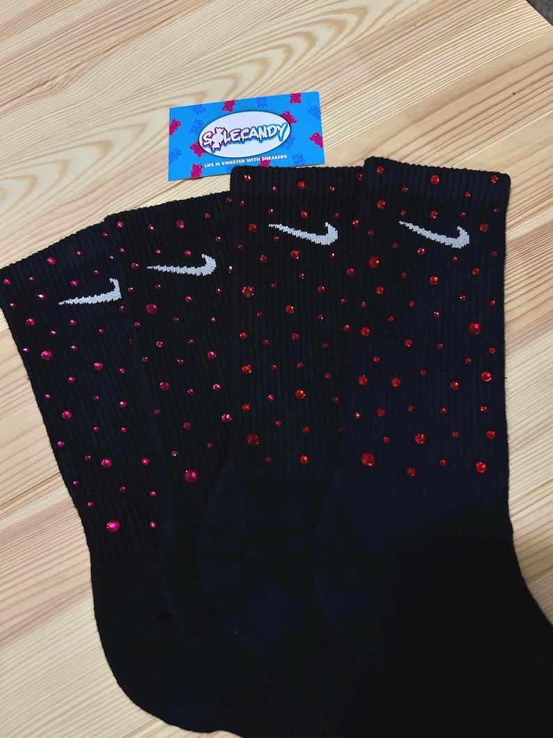 1 pair Crystal Embellished  Crew Socks | Bling  Socks | Sparkly Custom Streetwear