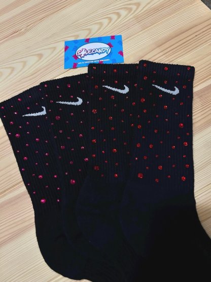 1 pair Crystal Embellished  Crew Socks | Bling  Socks | Sparkly Custom Streetwear