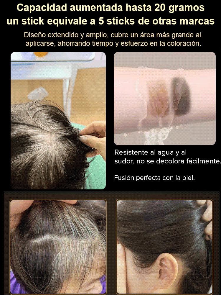 Tinte en barra resistente al agua y al sudor para cubrir canas