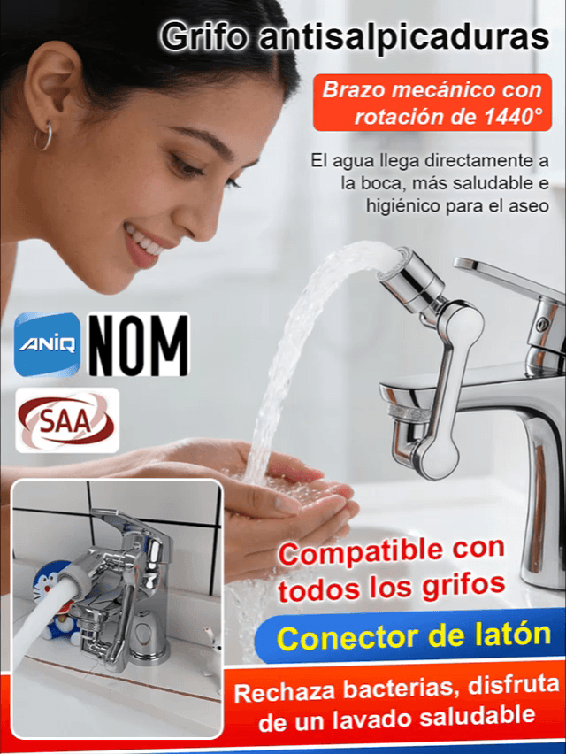 【Grifo multifuncional a prueba de salpicaduras con brazo mecánico extensible y giratorio】