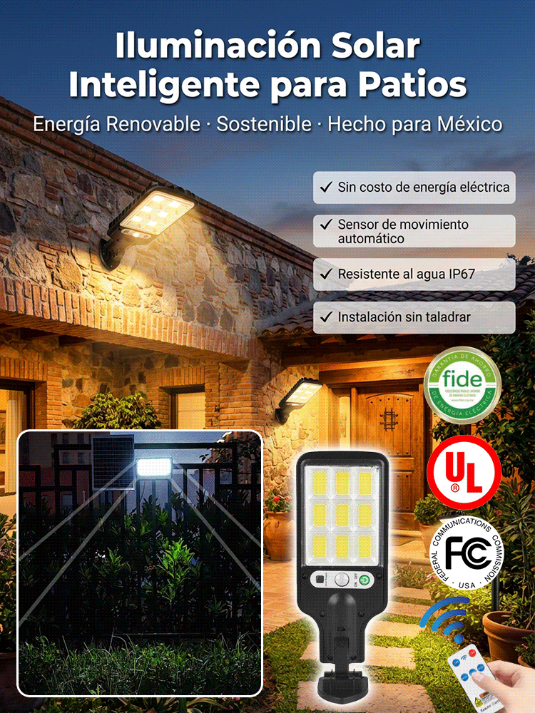 Lámpara solar de iluminación, lámpara de patio exterior, lámpara de carretera con sensor de movimien