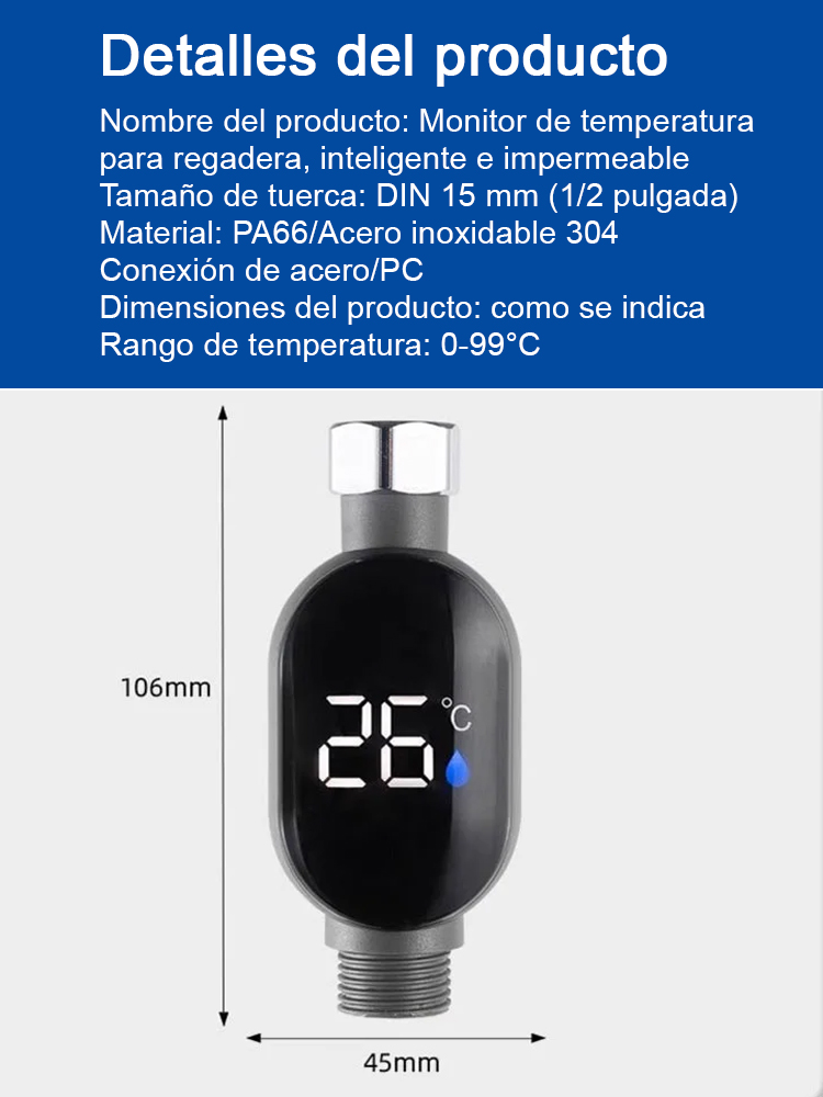 Ducha inteligente con pantalla de temperatura.Agua caliente disponible en sólo tres segundos