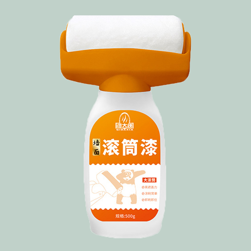 Pintura reparadora para paredes con botella naranja y rodillo