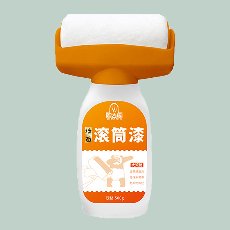 Pintura reparadora para paredes con botella naranja y rodillo