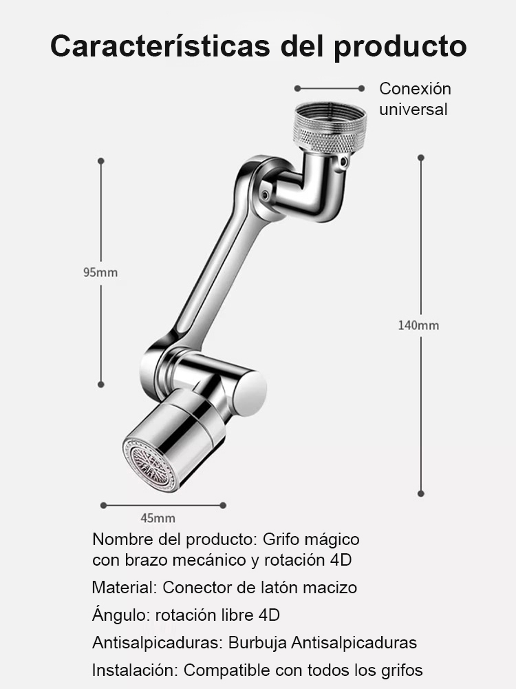 【Grifo multifuncional a prueba de salpicaduras con brazo mecánico extensible y giratorio】