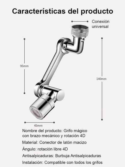 【Grifo multifuncional a prueba de salpicaduras con brazo mecánico extensible y giratorio】