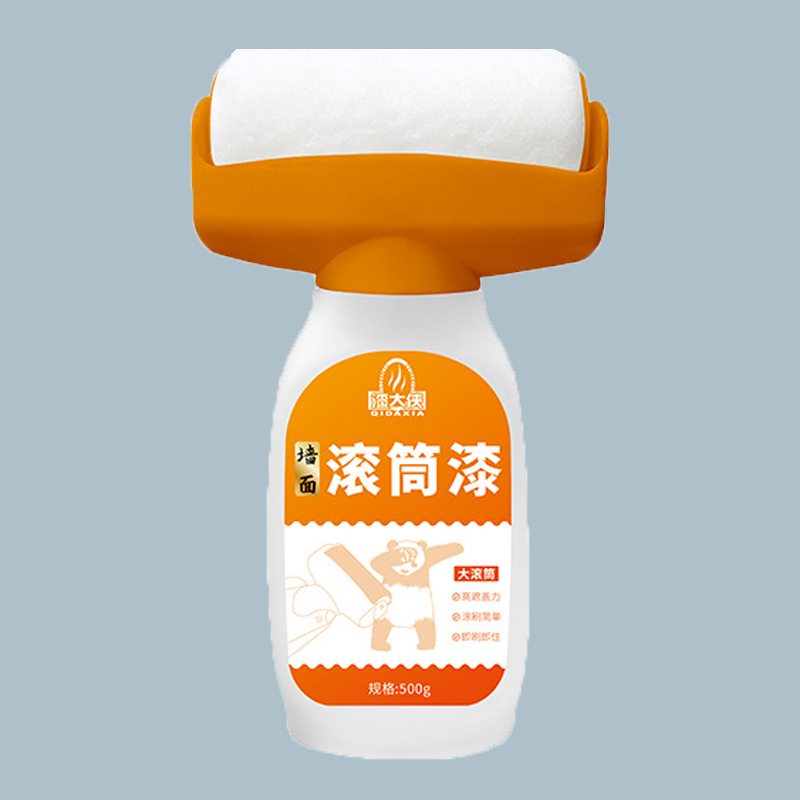 Pintura reparadora para paredes con botella naranja y rodillo