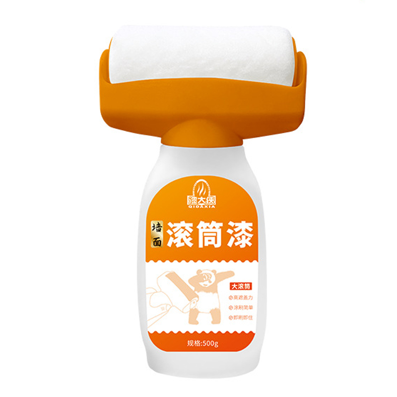 Pintura reparadora para paredes con botella naranja y rodillo