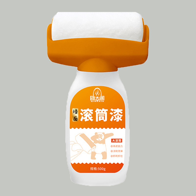 Pintura reparadora para paredes con botella naranja y rodillo