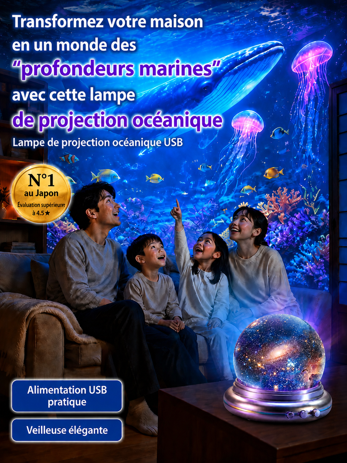 Topacme™ Lampe de projection holographique 5D Océan & Galaxie. En 1 seconde, métamorphosez n'importe quel espace banal en un univers sous-marin de rêve !