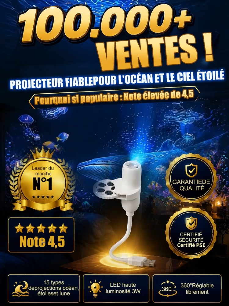 Comauo™ – Projecteur Océan & Ciel Étoilé : Projection Holographique 3D Ultra-HD. Transformez votre pièce en un aquarium d'un réalisme saisissant en seulement 1 seconde !