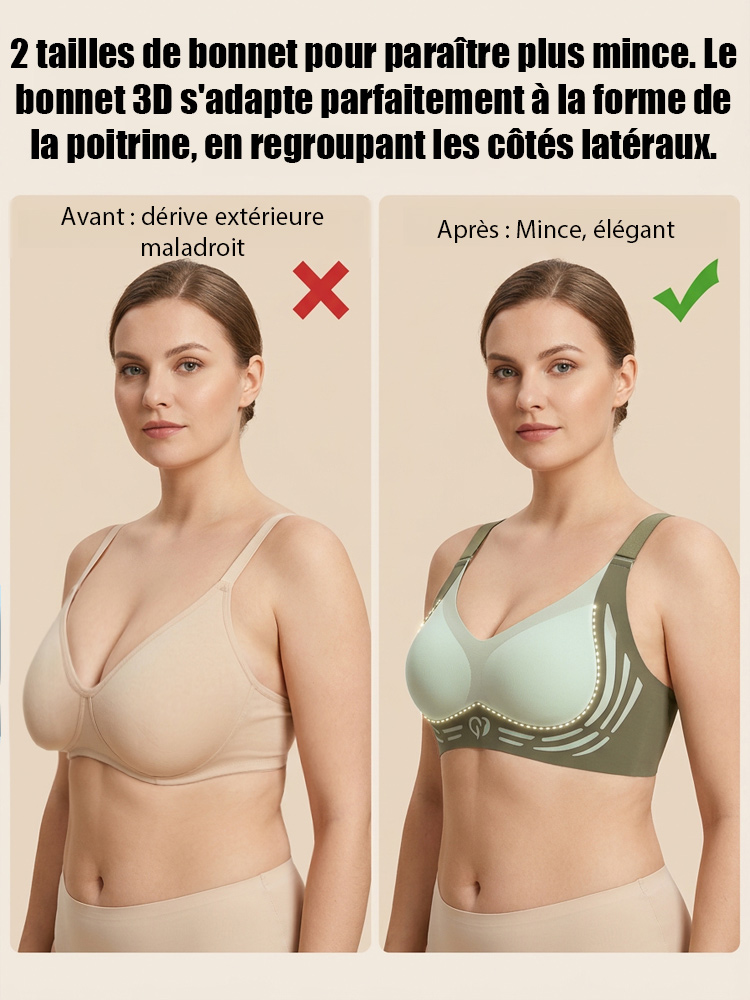 [10 kg de finesse en apparence] Soutien-gorge 3D à contraste sans armatures 💖 | 2 bonnets en moins | Effet anti-affaissement | Invisible et sans coutures | Respirant 🌸