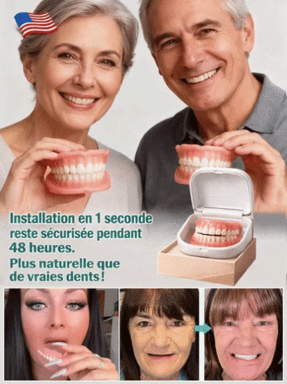 Sans colle, sans dentiste et sans rendez-vous ! | En 1 minute, parfaitement ajusté【Avec étui de prothèse portable】Prothèse qui redonne le sourire