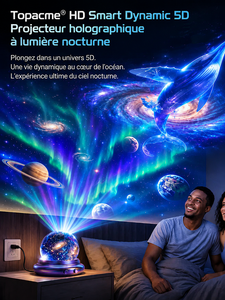Topacme™ Lampe de projection holographique 5D Océan & Galaxie. En 1 seconde, métamorphosez n'importe quel espace banal en un univers sous-marin de rêve !