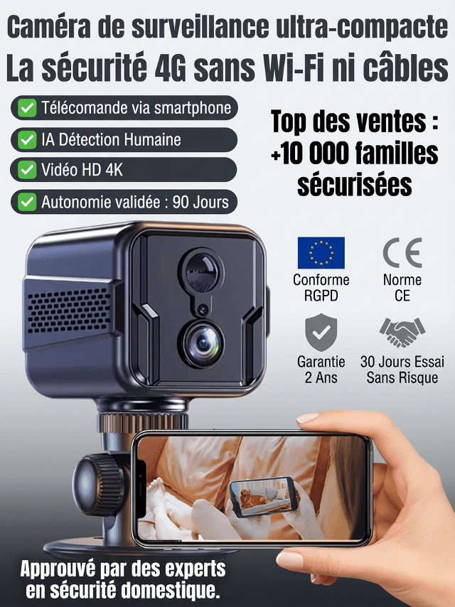 💰 Réseau Gratuit à Vie & 0€ d'Abonnement. Caméra HD sans fil invisible 🚀 Technologie Française - Installation en 5 secondes!