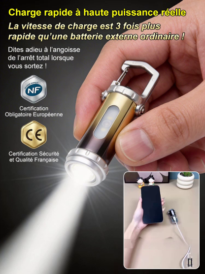 【Mini-lampe torche 6000 lumens】Powerbank, lampe torche et feu de détresse SOS tout-en-un ! 🔦⚡🚨