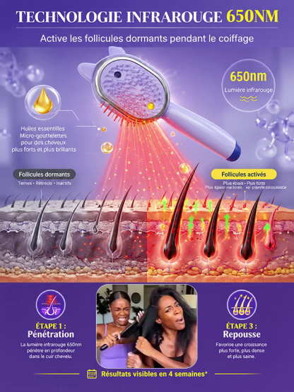 ✨ Cheveux Soyeux en 1 Passage! Peigne électrique à infrarouge pour soins capillaires aux huiles essentielles
