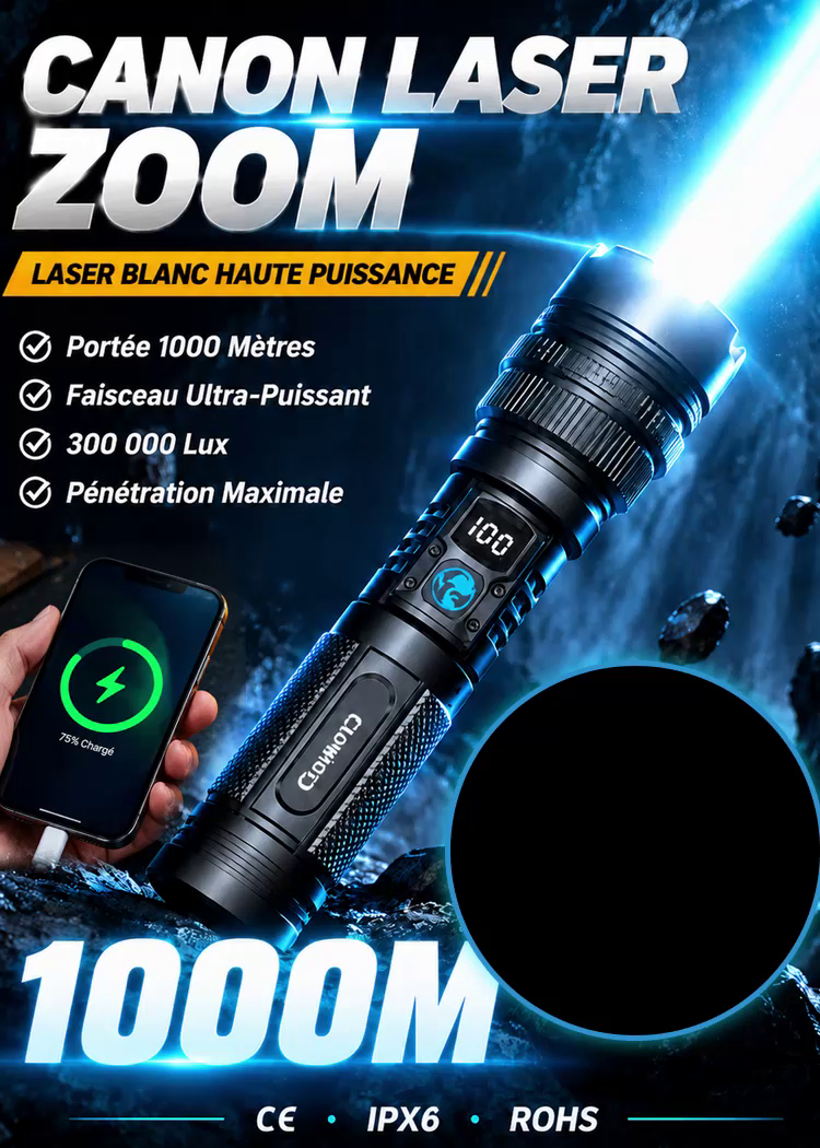 🔦 Le Power-Laser™ Ultime : 20 000 Lumens & Éclairez jusqu’à 5 km de distance