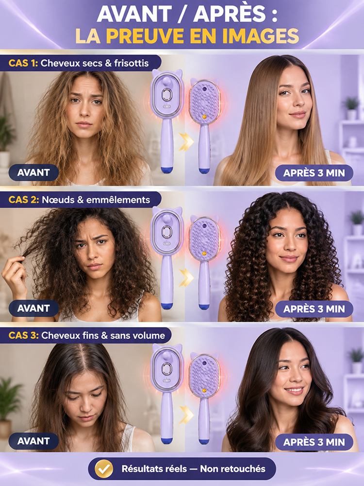 ✨ Cheveux Soyeux en 1 Passage! Peigne électrique à infrarouge pour soins capillaires aux huiles essentielles