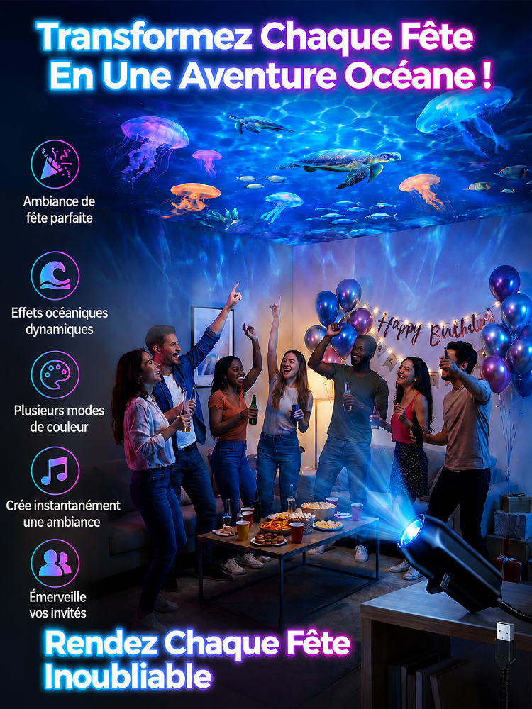 Comauo™ – Projecteur Océan & Ciel Étoilé : Projection Holographique 3D Ultra-HD. Transformez votre pièce en un aquarium d'un réalisme saisissant en seulement 1 seconde !