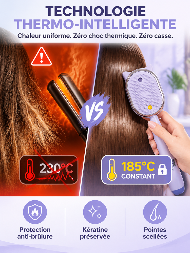 ✨ Cheveux Soyeux en 1 Passage! Peigne électrique à infrarouge pour soins capillaires aux huiles essentielles