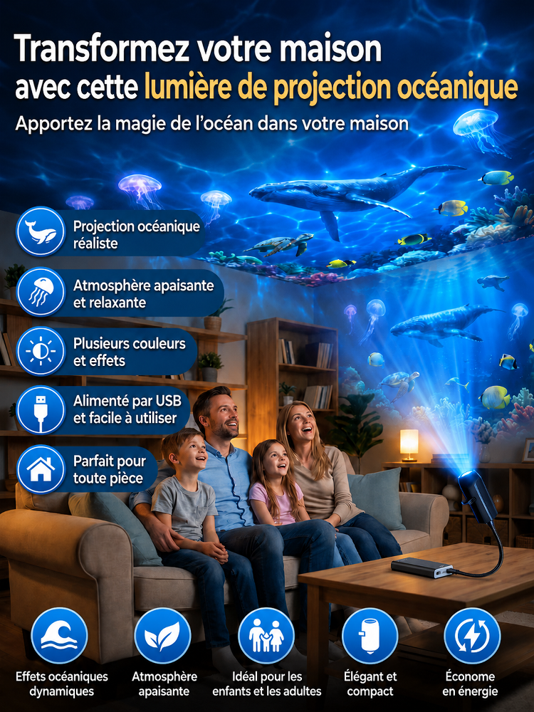 Comauo™ – Projecteur Océan & Ciel Étoilé : Projection Holographique 3D Ultra-HD. Transformez votre pièce en un aquarium d'un réalisme saisissant en seulement 1 seconde !