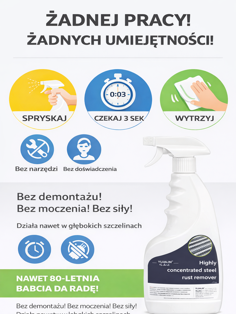 【✨Usuń rdzę w 3 sekundy!⚡】✋Bez szlifowania, bez drapania – po prostu rozpyl! Szybki odrdzewiacz