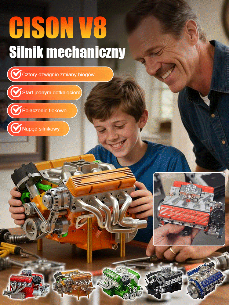 【100% funkcjonalna replika】Precyzyjne wykonanie CNC, napęd benzynowy, pełna funkcjonalność: zupełnie nowy model silnika V8!