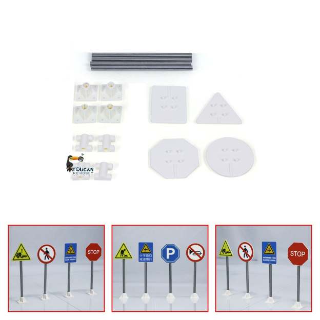Decorative Traffic Sign Guard Rail Barrier Traffic Cones Crash Bucket for 1/14 RC Construction Vehicles Remote Control Car