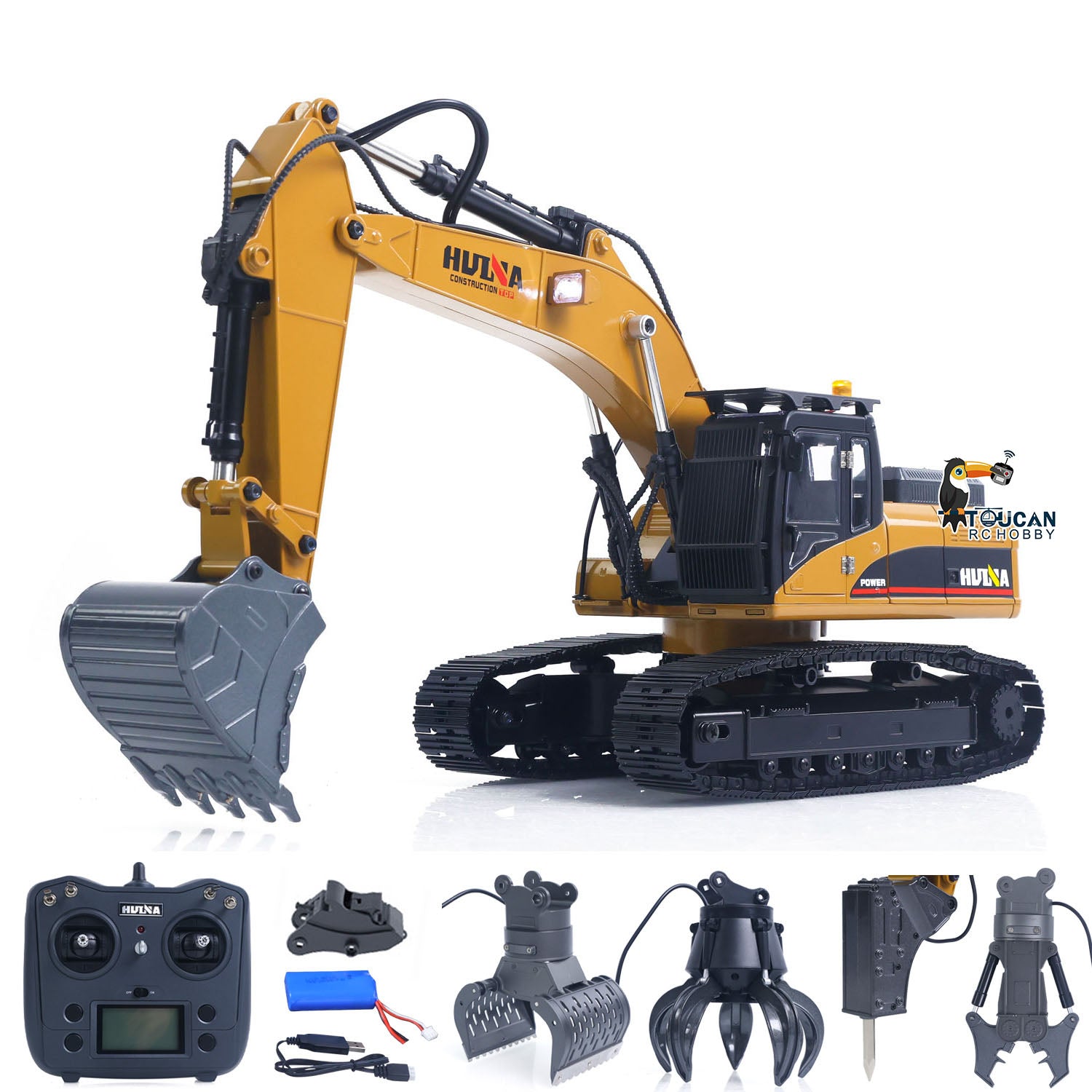 New Upgrade  1/14 Metal Excavator Model Engineering Vehicle 580 Electric Ball Grabber 360 Rotating Shear Claw Sound Lights