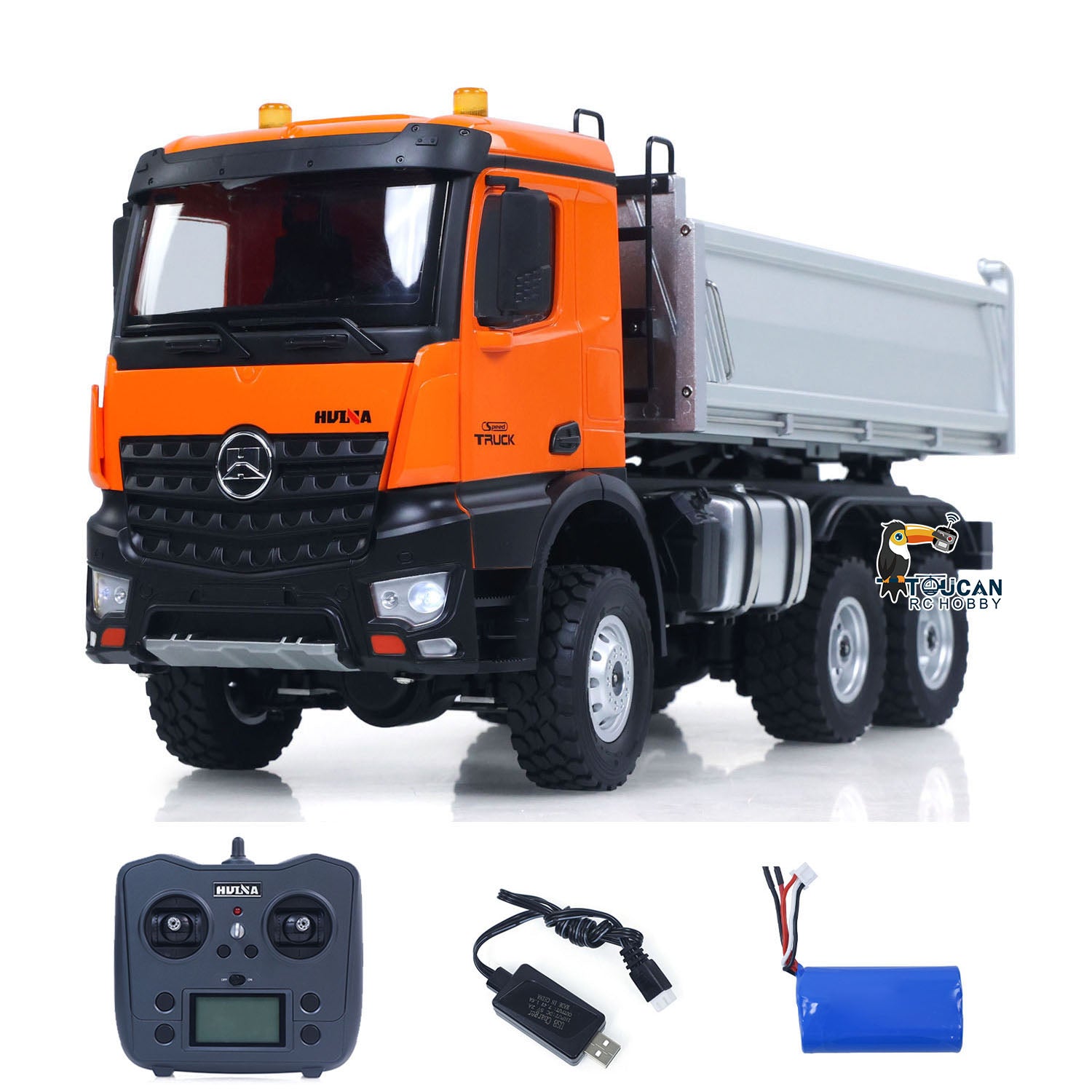 1/14  1598 2.4G Remote Control Dumper 6x6 Engineering Transport Vehicle Lifting Rod Tipper Car Light Sound Battery Toys