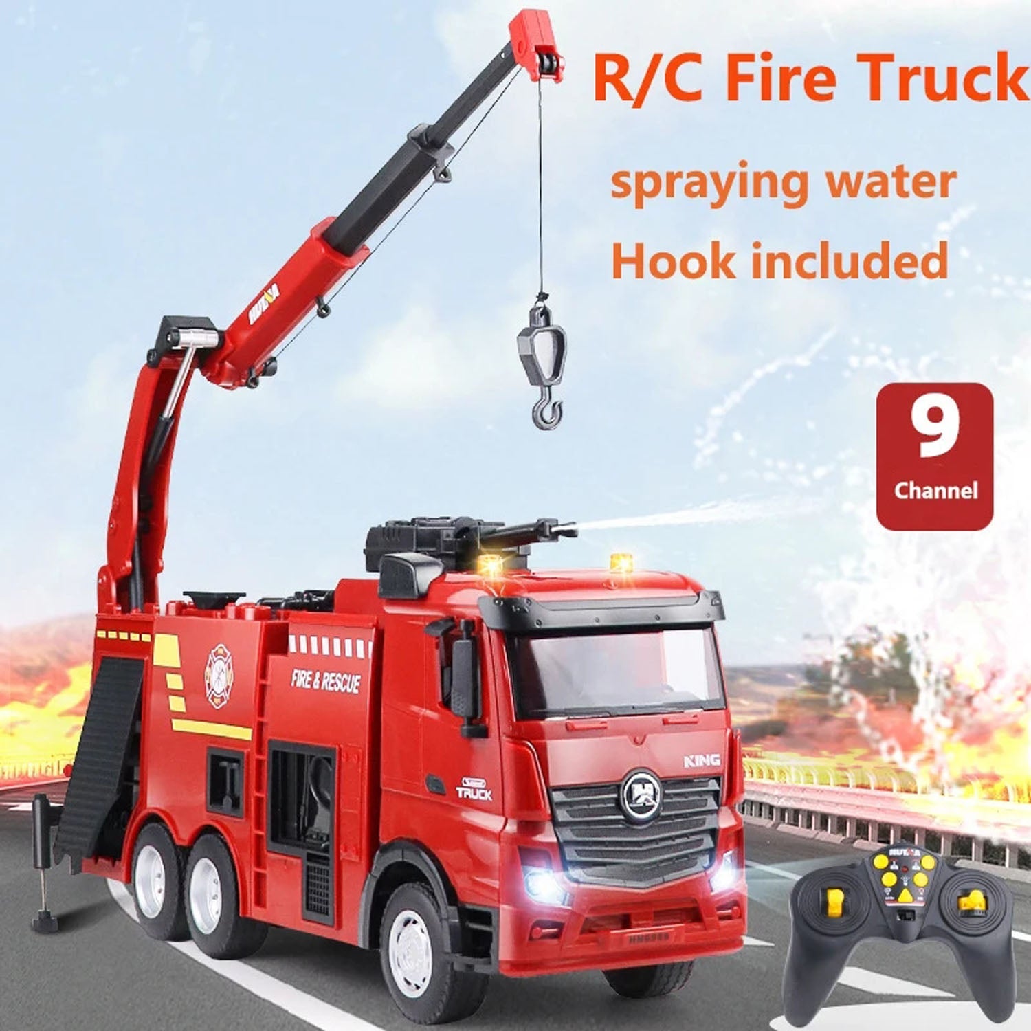 1362 1/18 Remote Control Fire Fighting Truck 2.4G 9CH Sprinkler Car Fire Vehicles Toy Model