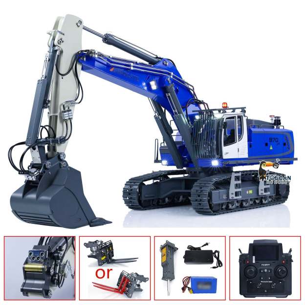 K970-100S Pro Version 1/14 Hydraulic RC Excavator Digger Metal Construction Vehicles Ready to Run with Smoker Light Sound